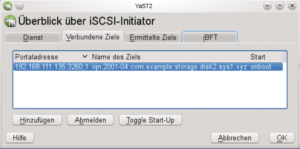 Abbildung 4: Der Initiator hat das Target gefunden, ganz wichtig nach der erfolgreichen Discovery ist jetzt das Login.