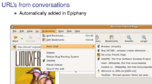 Telepathy schickt die gesammelten URLs aus Chats an ein Menü im Webbrowser Epiphany.