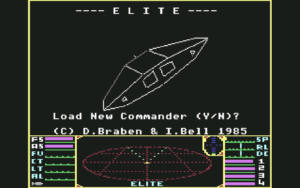 Abbildung 2: Der Spieleklassiker „Elite“, hier in der C-64-Version von 1985, verlangte neben galaktischer Hyperraumnavigation, Flugtechnik und Waffenkunde ...