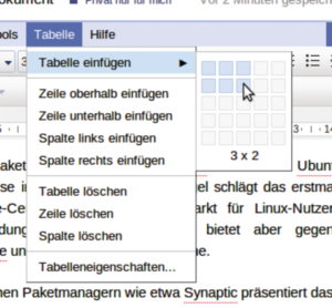 Abbildung 3: Die Tabellenfunktionen von Google Text & Tabellen sind recht mager. Lediglich das Aufziehen mit der Maus ist komfortabel.