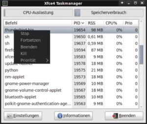 Abbildung 9: Klein, aber fein: Der Taskmanager von Xfce ist schlank und Ressourcen-sparend – genau wie die Desktopumgebung selbst.