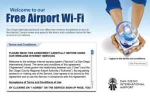 Abbildung 5: Das kostenlose Wifi am Flughafen von San Diego verlangt eine Checkbox anzuklicken und das Webformular abzuschicken.