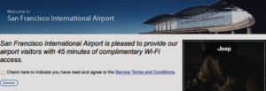 Abbildung 6: Das kostenlose Wifi am Flughafen von San Francisco, ebenfalls mit einer Checkbox.