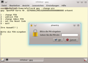 Abbildung 3: Beim Ändern der PIN übernimmt Pinentry unter Ubuntu die Eingabe-Aufforderung in einem eigenen Fenster.