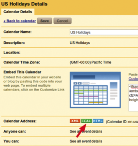 Abbildung 4: Die ».ics«-Datei mit den Feiertagen holt ein Klick auf »ICAL« vom Google-Server.