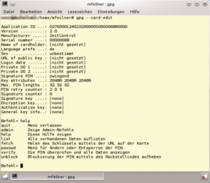 Abbildung 4: Die Shell des Card-Edit-Parameters von Gpg gibt die Hilfe aus.