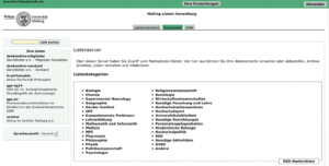 Abbildung 1: Nach einer optischen Entschärfung verwaltet Sympas Oberfläche viele Listen der Uni Marburg.