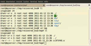 Abbildung 2: Hier hat der Admin die gelöschten Daten eines BSD-Systems wiederhergestellt, zum Beispiel »spool«- oder »tmp«-Verzeichnisse.