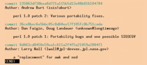 Abbildung 1: Das Git-Repository des Perl-Projekts enthält alle Commits, seit Larry Wall 1987 es aus der Taufe hob. Für die Zeitreise braucht die Versionskontrolle nur Sekunden.