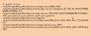 Abbildung 2: Net::DBus verbindet sich mit dem HAL-Manager-Objekt und gibt alle bisher erkannten Hardwareteile aus.
