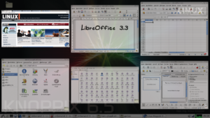 Abbildung 3: Wer Compiz dank der neuesten Treiber zum Laufen bekommt und die Maus in die rechte obere Ecke fährt, erhält diese Desktop-Übersicht.