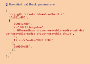 Abbildung 5: Das Perl-Modul Net::DBus ruft den Callback für das Signal »MountAdd« mit diesen Parametern auf.