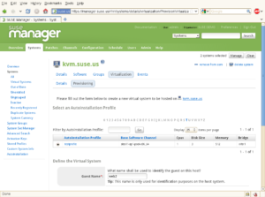 Typischerweise KVM kommt bei Spacewalk und dem Suse Manager zum Einsatz.