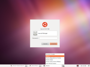 Im Anmeldebildschirm wechseln ist der Wechsel zwischen Unity und dem traditionellen Gnome-Desktop möglich.