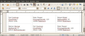 Abbildung 7: Nach dem Skriptlauf enthält die Open-Office-Datei »ready.odt« alle eingefügten Adressen.