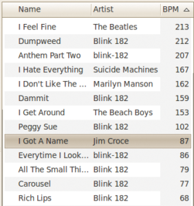 Abbildung 5: Banshees BPM-Messer meint ernsthaft, dass "I Feel Fine" von den Beatles dreimal so schnell wie "Rich Lips" von Blink 182 ist.