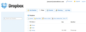Abbildung 1: Das Webinterface von Dropbox ermöglicht die Manipulation von Dateien auch auf solchen Rechnern, auf denen kein Client installiert ist.