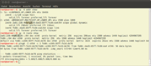 Abbildung 2: Die Kommandos »ip -6 addr show« und »ip -6 route show« lesen die IPv6-Konfiguration aus. Wenn Sie eine lokale Adresse aus dem Bereich fe80::/64 anpingen möchten, müssen Sie zusätzlich das entsprechende Interface angegeben, da das Netz auf allen Interfaces anliegt.