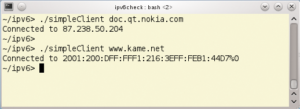 Abbildung 4: Ein minimales Qt-Programm für die Kommandozeile ermittelt IP-Adressen zu Hostnamen.