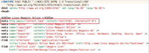 Abbildung 1: So lange Protokolle angeben, welches Encoding sie verwenden, funktioniert die zugehörige Software meist prima. Hier weist ein Header die Kodierung von Linux-Magazin Online als UTF-8 aus.