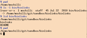 Abbildung 1: Die hier genutzte Funktion &raquo;lcd&laquo; wechselt in das Verzeichnis mit dem Skript, auf das ein Symlink zeigt.