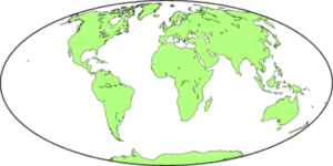 Abbildung 1: Die Mollweide-Projektion ist flächentreu und stellt die Erde als Ellipse dar.