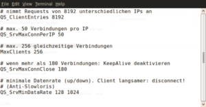 Abbildung 1: Die Konfigurationsdatei »qos.conf«, mit der Charly seinen Webserver vor Slowloris' Umklammerung bewahrt.
