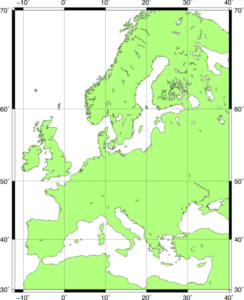 Abbildung 2: GMT kann beliebige Kartenausschnitte erzeugen, hier verzerrt jedoch die Mercatorprojektion die Flächen der nördlichen Breiten stark.
