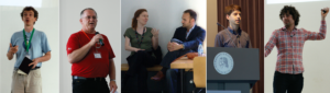 Abbildung 4: Dave Neary (Gnome), Carl Symons (KDE Weekly Digest), Mark Shuttleworth im Gespräch, Gnome-Urgestein Owen Taylor und Toaster-Designer Thwaites.