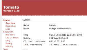 Abbildung 1: Tomatos Übersichtsseite listet unter anderem die Uptime des Routers in Tagen und Stunden auf.