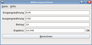 Abbildung 2: Das Beispielprogramm ist ein einfacher Währungsumrechner, der den Kurs aus dem Internet holt – hier unter Linux.