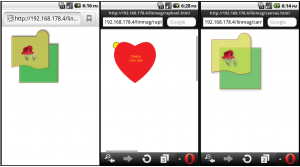 Abbildung 2: Viele mobile Browser bieten SVG- und Canvas-Support. Der native Android-Browser (links) versteht SVG allerdings erst ab Android-Version 3.