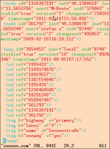 Abbildung 2: Der Openstreetmap-Server exportiert die Kartendaten auf Wunsch als XML unter einer freien Lizenz.