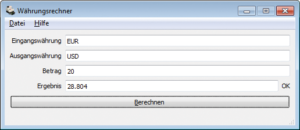 Abbildung 3: Der Währungsumrechner läuft dank Python und Py Side mit unverändertem Code auch unter Windows.