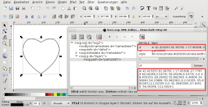 Abbildung 5: Das Open-Source-Zeichenprogramm Inkscape arbeitet mit SVG und zeigt den erzeugten Code in seinem eingebauten XML-Editor.