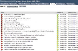 Abbildung 5: In VMwares Vcenter verwaltet der Admin vordefinierte und eigene Alarme.