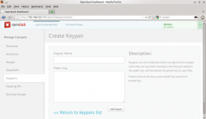 Abbildung 3: Schlüsselerzeugung leicht gemacht mit Suses Cloud: Im Webinterface gibt der Admin den Key ein, mit dem er später per SSH auf die neue virtuelle Maschine zugreifen will.