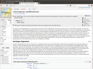 Abbildung 4: Votorola basiert auf Mediawiki, was bei der Benutzeroberfläche noch deutlich zu sehen ist (hier ein Abstimmungsvorschlag zur Veröffentlichung von Lehrmaterial).