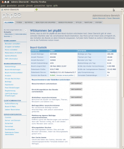 Abbildung 1: Das Administration Control Panel (Admin CP) von PHP BB ist übersichtlich und erlaubt schnellen Zugriff auf die wichtigsten Forumseigenschaften.