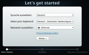 Abbildung 1: Nach dem Booten in 37 Sekunden vom USB-Stick fragt Chromium die gewünschte Sprache, Tastaturlayout und Netzverbindung ab.