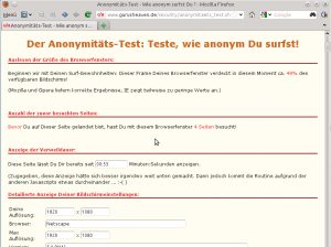 Abbildung 1: Diverse Anonymitätstests im Web zeigen eine lange Liste an Informationen, die Webseiten aus dem Browser auslesen können. Neben der Bildschirmauflösung und der aktuellen Fenstergröße findet sich da auch die lokale IP des Clients oder der HTTP-Referrer, der die zuletzt besuchte Website enthält.