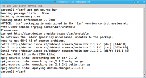 Abbildung 1: Das Paket &raquo;bzr[UCC:x00-fake-italic]&laquo; nutzt das 3.0-(quilt)-Format, hier zu erkennen am &raquo;.debian.tar.gz&laquo;-File.