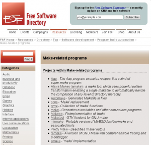 Abbildung 2: Im Softwareverzeichnis der Free Software Foundation finden sich zahlreiche Make-Alternativen.