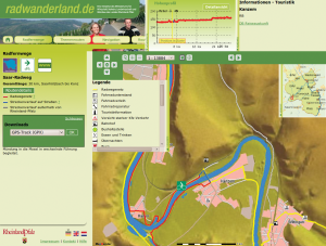 Abbildung 2: Mapbender wird gerade vollständig überarbeitet, seine Stärken liegen im unkomplizierten Einbinden externer Datenquellen. Die Abbildung zeigt das Geoportal für Fahrradtouristen in Rheinland-Pfalz.