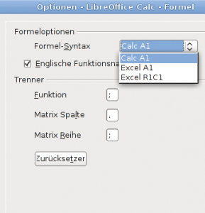 Abbildung 2: Aus Novells Patches stammt die Fähigkeit von Libre Office Calc, mit verschiedenen Formel-Notationen klarzukommen.