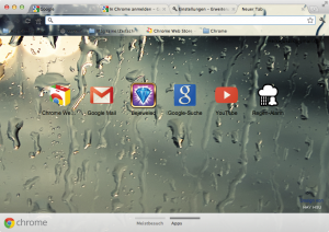 Abbildung 2: Die meisten Synchronisierungs-Versprechen hielt Chrome ein. Installierte Apps, das Design mit den Regentropfen, die Erweiterungen und die Lesezeichen wanderten von Browser zu Browser.