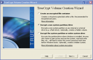 Abbildung 2: Truecrypt unter Windows erlaubt es dem Admin sogar, die Systempartition selbst zu verschlüsseln.