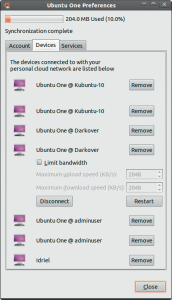 Abbildung 3: Im Konfigurationsdialog richtet der Anwender Ubuntu One und die mit der Cloud verbundenen Rechner ein.