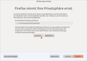 Abbildung 3: Firefox-Sync setzt auf asymmetrische Verschlüsselung. Der Wiederherstellungsschlüssel verbleibt auf dem eigenen Rechner.