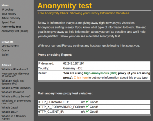 Abbildung 3: Wer einen stark anonymisierenden Proxy oder eine sichere, auf Datensparsamkeit getrimmte Browserkonfiguration verwendet, bekommt beim Anonymitätstest von IP.cc diese Auskunft.